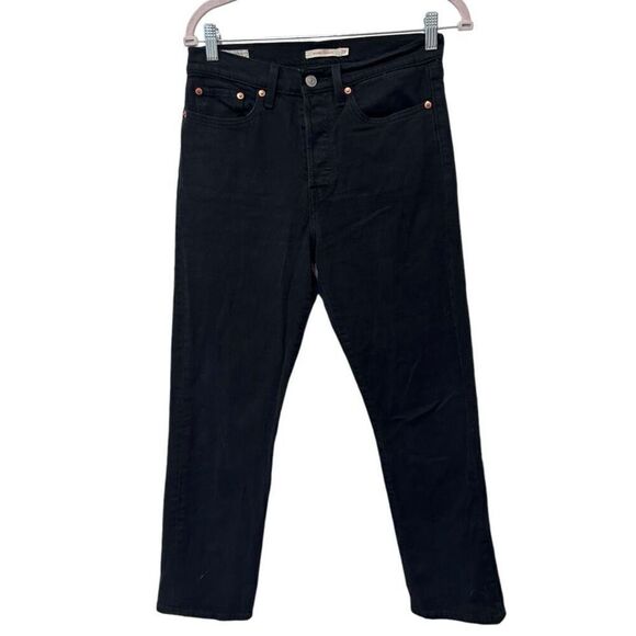 Levi's Premium Stretch Wedgie Fit Straight Jeans Black Denim Dark Wash Size 27 - Picture 1 of 13